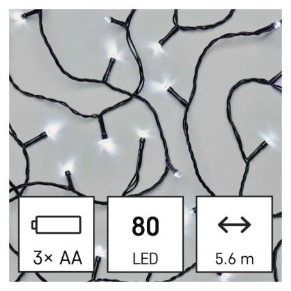 LED Vanjska božićna girlanda 80xLED/3xAA 6,1m IP44 hladno bijela
