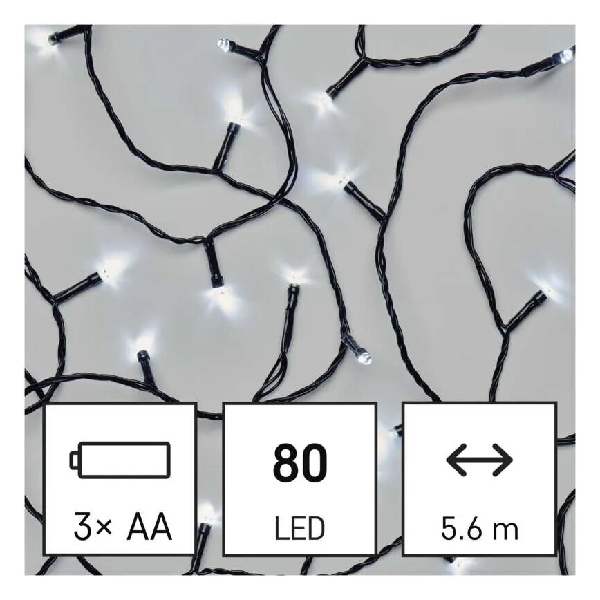 LED Vanjska božićna girlanda 80xLED/3xAA 6,1m IP44 hladno bijela