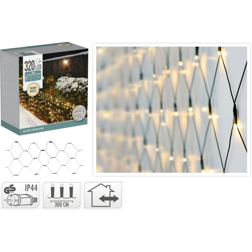 LED Vanjska božićna zavjesa 320xLED/230V 3x1,5 m IP44 toplo bijela