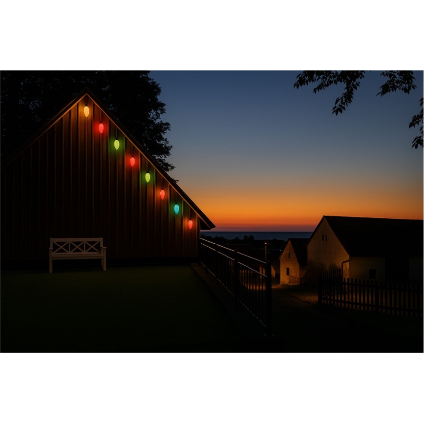 LED Vanjska girlanda CONE FILAMENT 20xE10 19m šarena/topla bijela IP44, Proizvedeno u EU