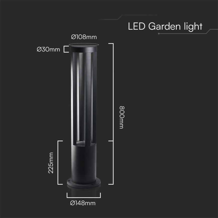 LED vanjska lampa LED/10W/230V 3000K IP65 80 cm crna
