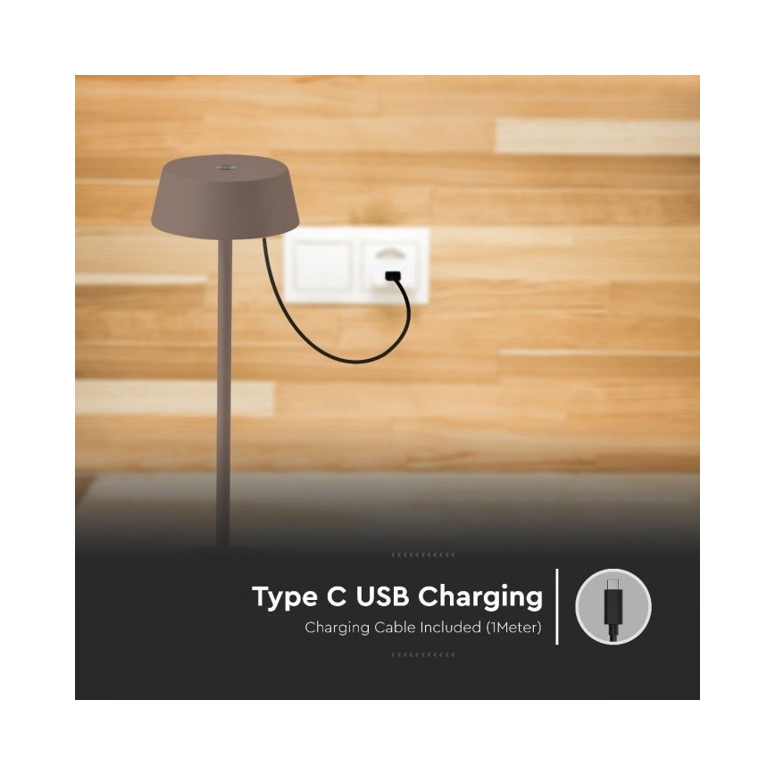 LED Vanjska prigušiva punjiva stolna lampa na dodir LED/2W/5V 4400 mAh IP54 smeđa