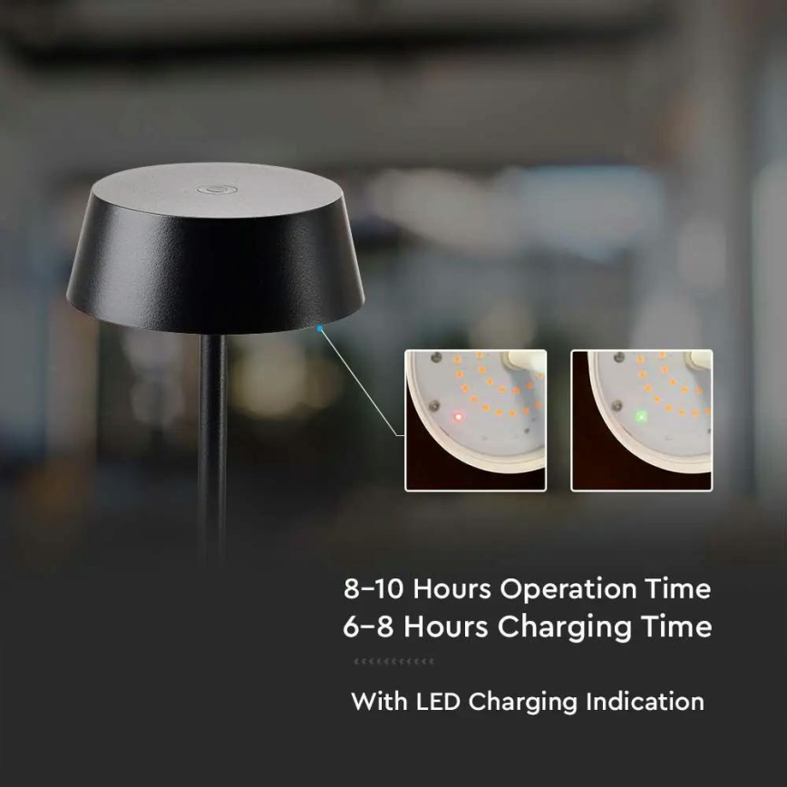 LED Vanjska prigušiva stolna lampa na dodir LED/2W/5V 4400 mAh IP54 crna