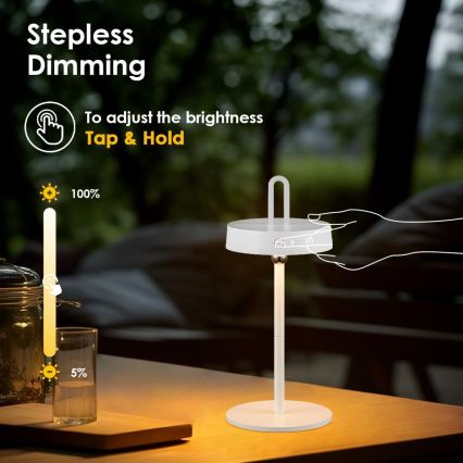 LED vanjska punjiva stolna lampa na dodir s mogućnošću prigušivanja GENTLE LED/1,5W/3,7V 3000 mAh IP44 bijela