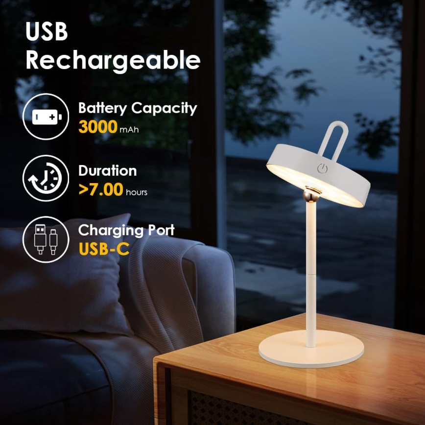LED vanjska punjiva stolna lampa na dodir s mogućnošću prigušivanja GENTLE LED/1,5W/3,7V 3000 mAh IP44 bijela