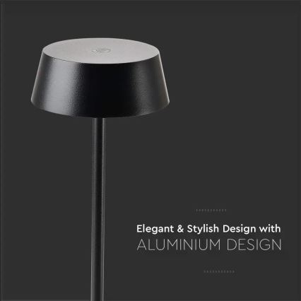 LED Vanjska stolna lampa na dodir s mogućnošću prigušivanja, punjiva, LED/2W/5V, 4400 mAh, IP54, crna