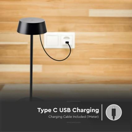 LED Vanjska stolna lampa na dodir s mogućnošću prigušivanja, punjiva, LED/2W/5V, 4400 mAh, IP54, crna