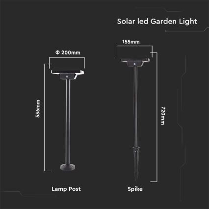 LED Vanjska solarna lampa 2u1 LED/2W/3,7V IP65 3000/4000/6500K