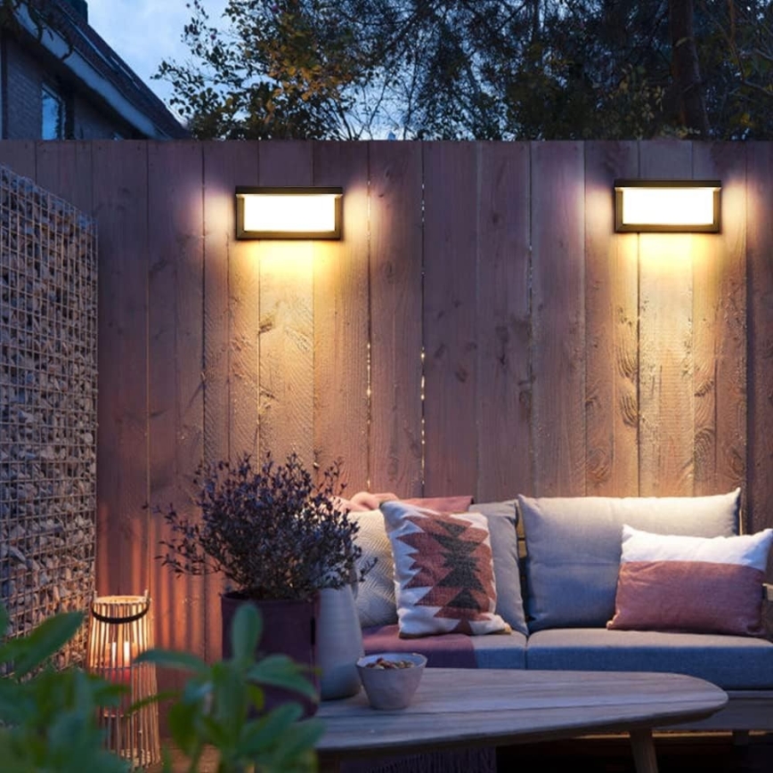 LED Vanjska zidna svjetiljka sa žaruljom koja ima senzor za dan/noć NEELY 1xE27/9W/230V IP54 antracit