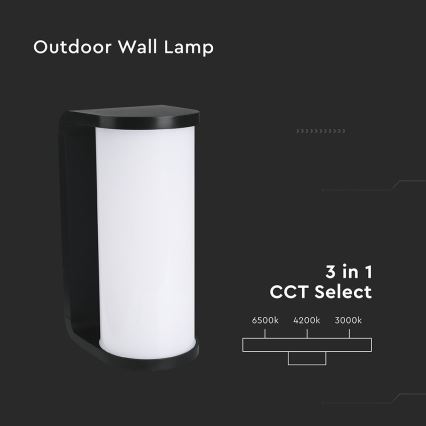 LED Vanjska zidna svjetiljka LED/12W/230V 3000/4200/6500K IP65 crna