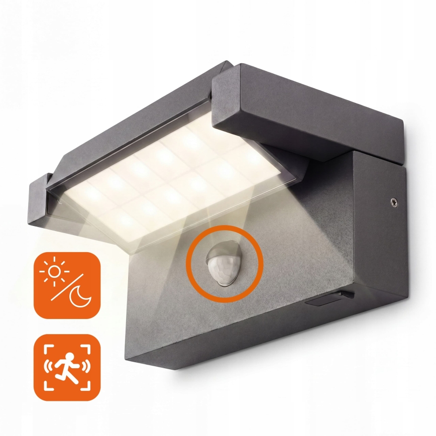 LED vanjsko zidno svjetlo sa senzorom pokreta i sumraka LED/25W/230V 3000/4000/6500K IP54 crna