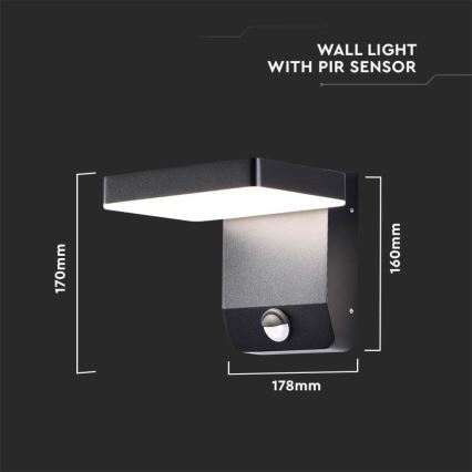 LED Vanjska zidna fleksibilna svjetiljka sa senzorom LED/17W/230V IP65 3000K crna