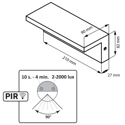 LED Vanjska zidna svjetiljka sa senzorom TESA LED/10W/230V IP54 crna