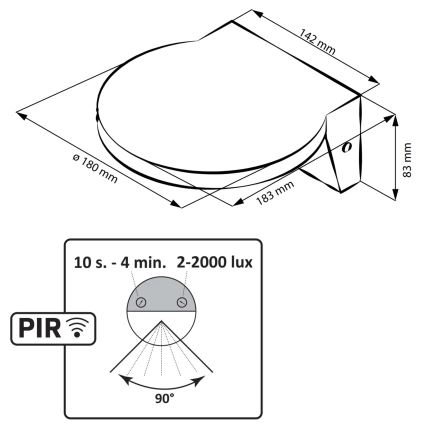 LED Vanjska zidna svjetiljka sa senzorom TESA LED/10W/230V IP54 crna