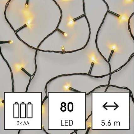 LED Vanjske božićne lampice 80xLED/3xAA 6,1m IP44 topla bijela