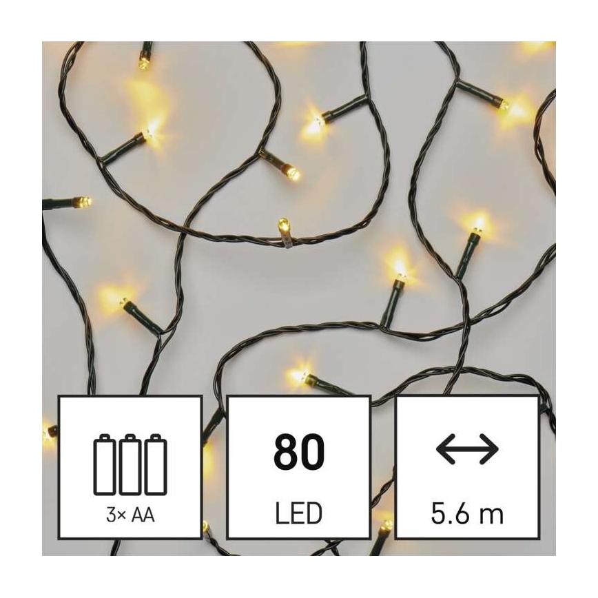 LED Vanjske božićne lampice 80xLED/3xAA 6,1m IP44 topla bijela