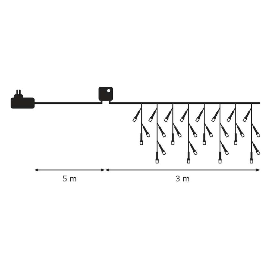 LED Vanjske Božićne lampice CHAIN 180xLED/8 funkcija 8m IP44 hladna bijela
