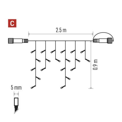 LED Vanjska božićna girlanda 100xLED/2,5x0,9m IP44 crvena/vintage