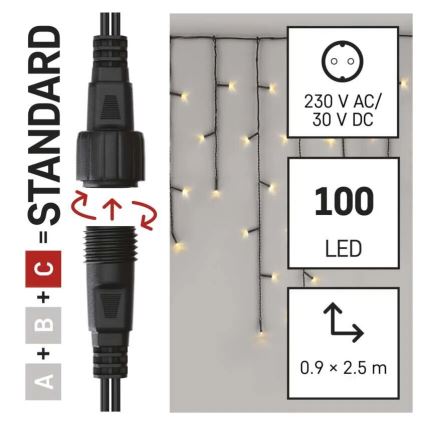 LED Vanjska božićna girlanda 100xLED/2,5x0,9m IP44 toplo bijela