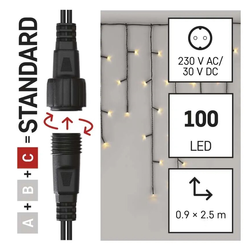 LED Vanjska božićna girlanda 100xLED/2,5x0,9m IP44 toplo bijela