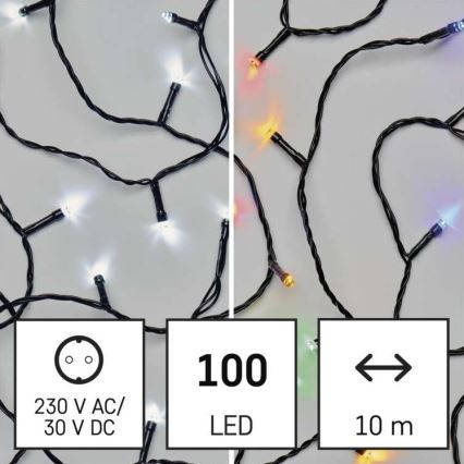 LED Vanjski Božićni lanac 100xLED/8 načina rada 15m IP44 hladna bijela/multicolor