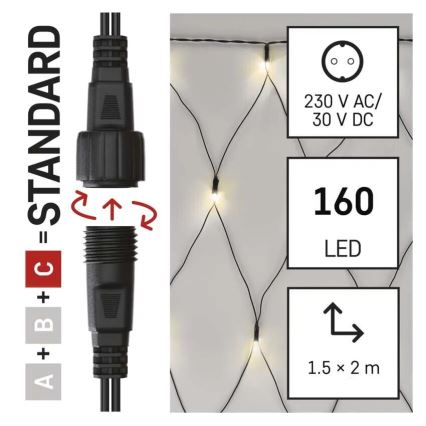 LED Vanjska božićna girlanda 160xLED/2x1,5m IP44 toplo bijela