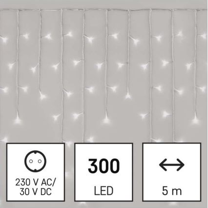 LED Vanjski Božićni lanac 300xLED/8 načina rada 10m IP44 hladna bijela + daljinski upravljač