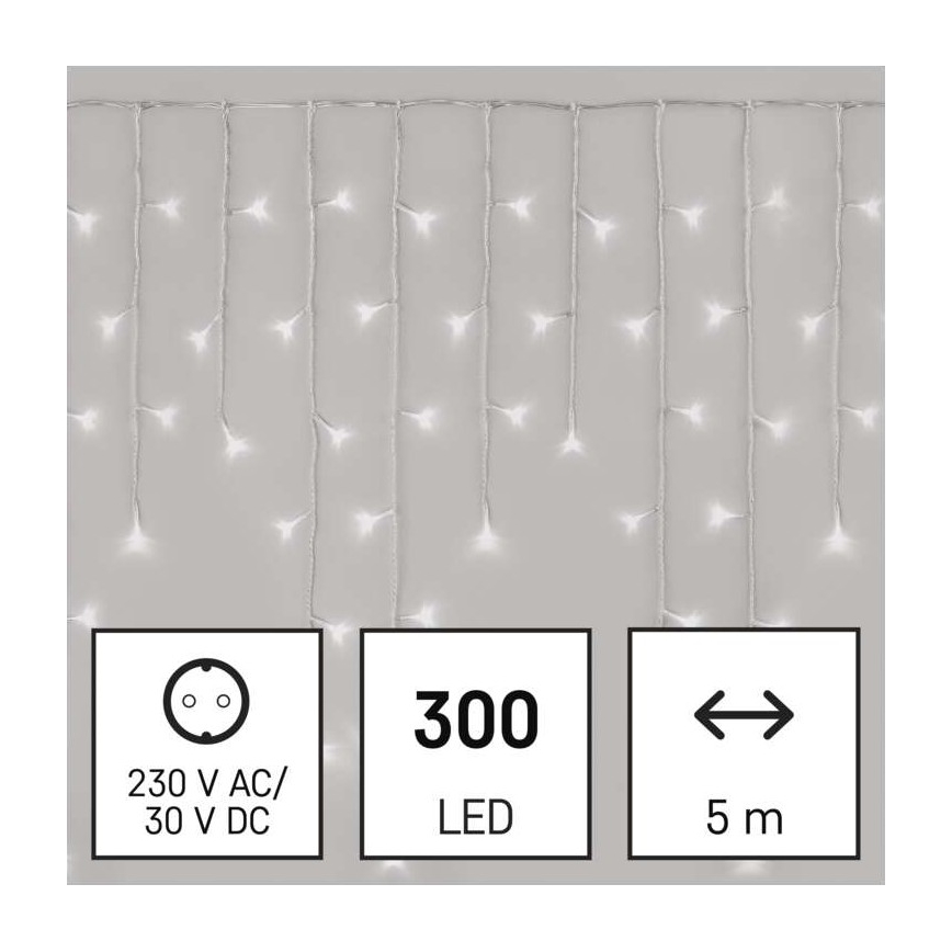 LED Vanjski Božićni lanac 300xLED/8 načina rada 10m IP44 hladna bijela + daljinski upravljač