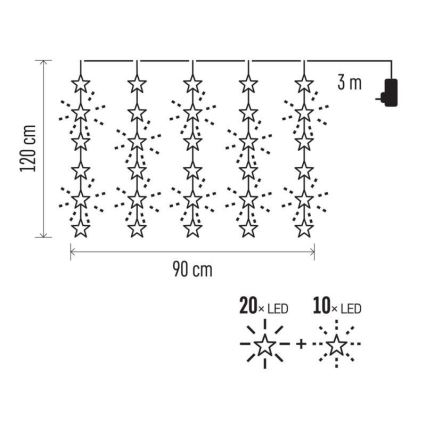 LED Vanjski Božićni lanac 30xLED/3,9m IP44 zvijezde