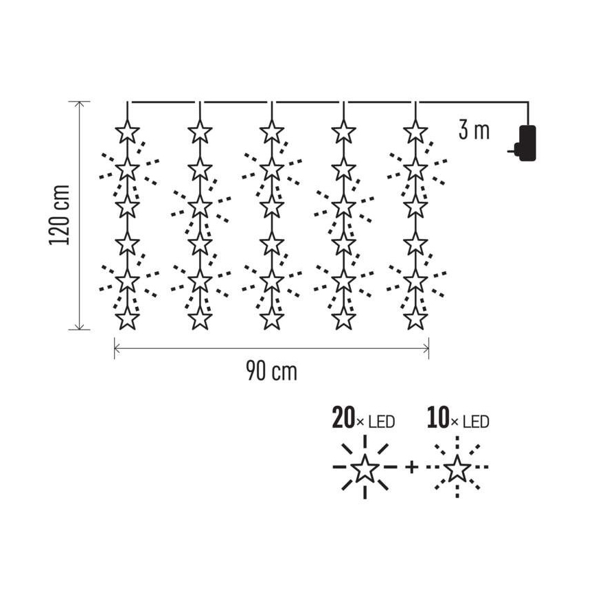 LED Vanjski Božićni lanac 30xLED/3,9m IP44 zvijezde
