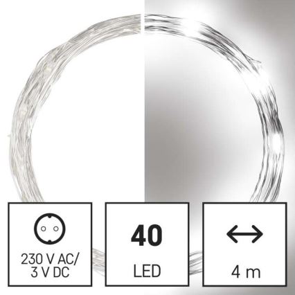 LED Vanjski Božićni lanac 40xLED/9m IP44 hladna bijela