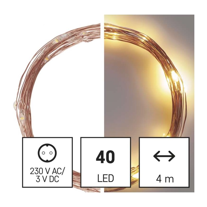 LED Vanjski Božićni lanac 40xLED/9m IP44 topla bijela