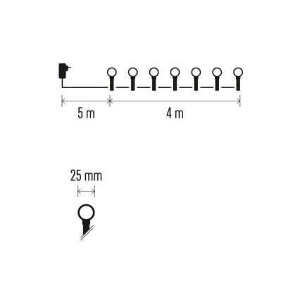 LED Vanjski Božićni lanac 40xLED/9m IP44 topla bijela