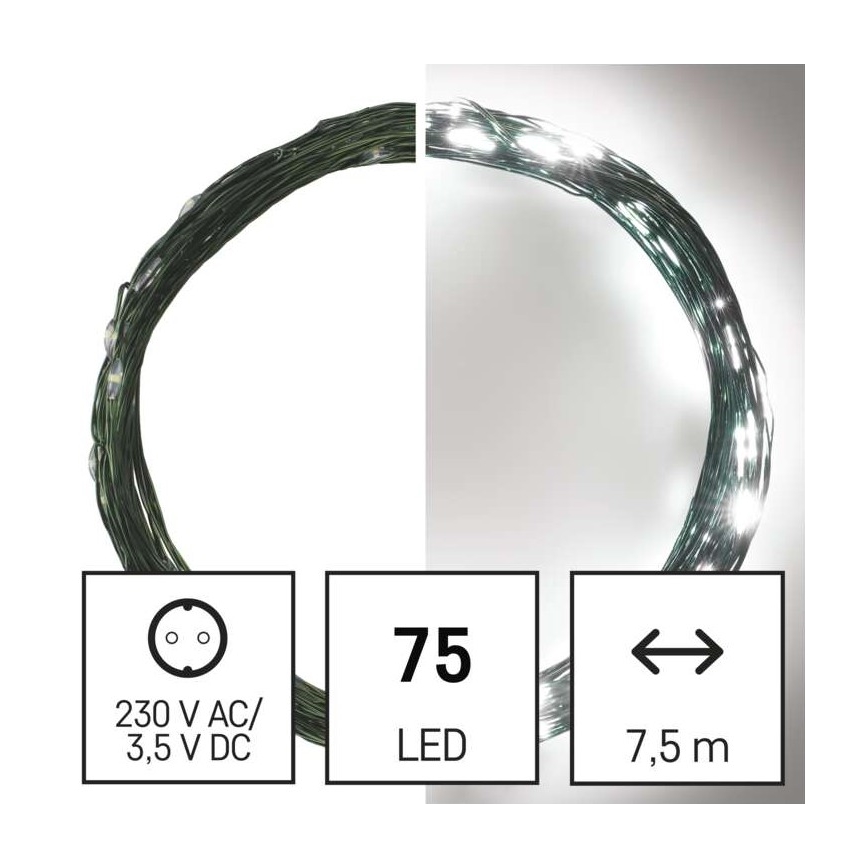 LED Vanjski Božićni lanac 75xLED/12,5m IP44 hladna bijela