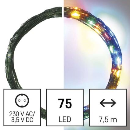 LED Vanjski Božićni lanac 75xLED/12,5m IP44 multicolor