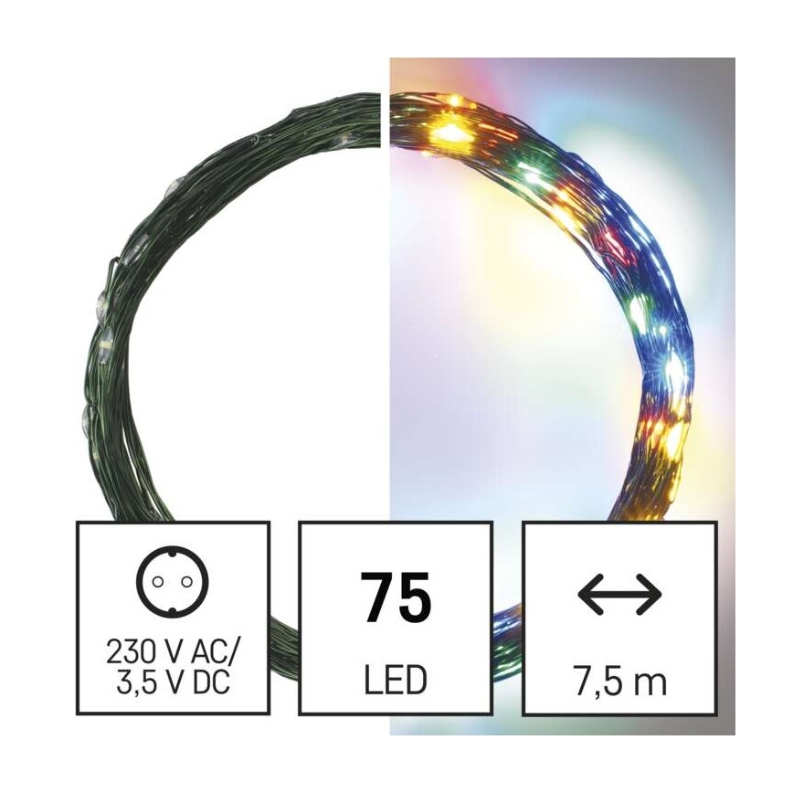 LED Vanjski Božićni lanac 75xLED/12,5m IP44 multicolor