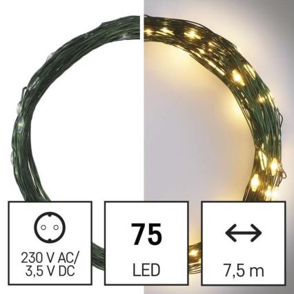 LED Vanjski Božićni lanac 75xLED/12,5m IP44 topla bijela