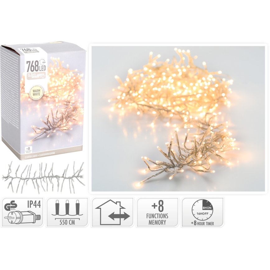 LED Vanjski božićni lanac 768xLED/230V/8 funkcija 8,5 m IP44 topla bijela