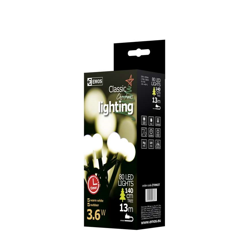 LED Vanjski Božićni lanac CHAIN 80xLED 13m IP44 topla bijela
