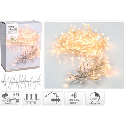 LED vanjski božićni niz 1512xLED/230V/8 funkcija 14 m IP44 topla bijela