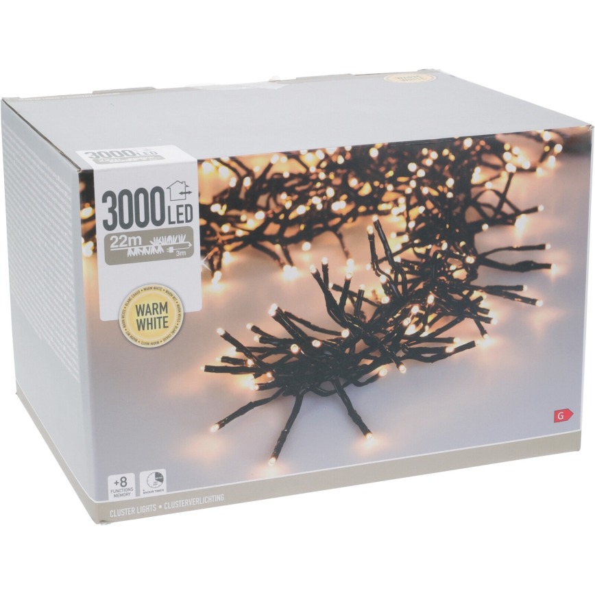 LED vanjski božićni niz 3000xLED/230V/8 funkcija 24,8 m IP44 topla bijela
