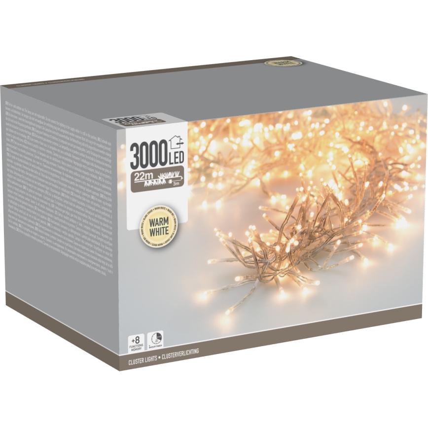 LED Vanjski božićni niz 3000xLED/230V/8 funkcija 24,8 m IP44 topla bijela
