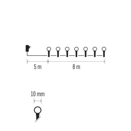 LED vanjski božićni niz 80xLED/8 funkcija 13m hladno bijela IP44