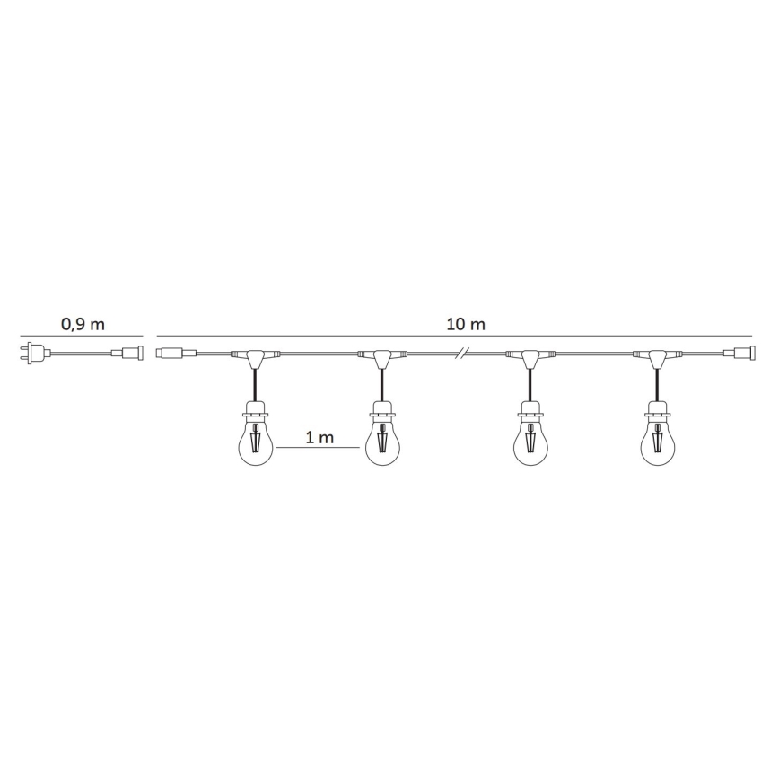 LED Vanjski dekorativni lanac BAJA ST64 10xE27/1W/230V 10,9m IP44 topla bijela