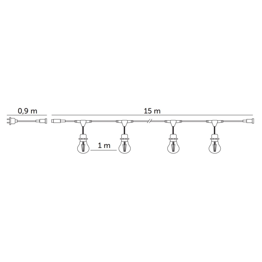 LED Vanjski dekorativni lanac BAJA ST64 15xE27/1W/230V 15,9m IP44 topla bijela