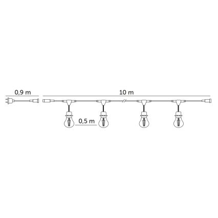 LED Vanjski dekorativni lanac BAJA ST64 20xE27/1W/230V 10,9m IP44 toplo bijela