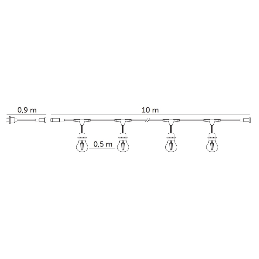 LED Vanjski dekorativni lanac BAJA ST64 20xE27/1W/230V 10,9m IP44 toplo bijela