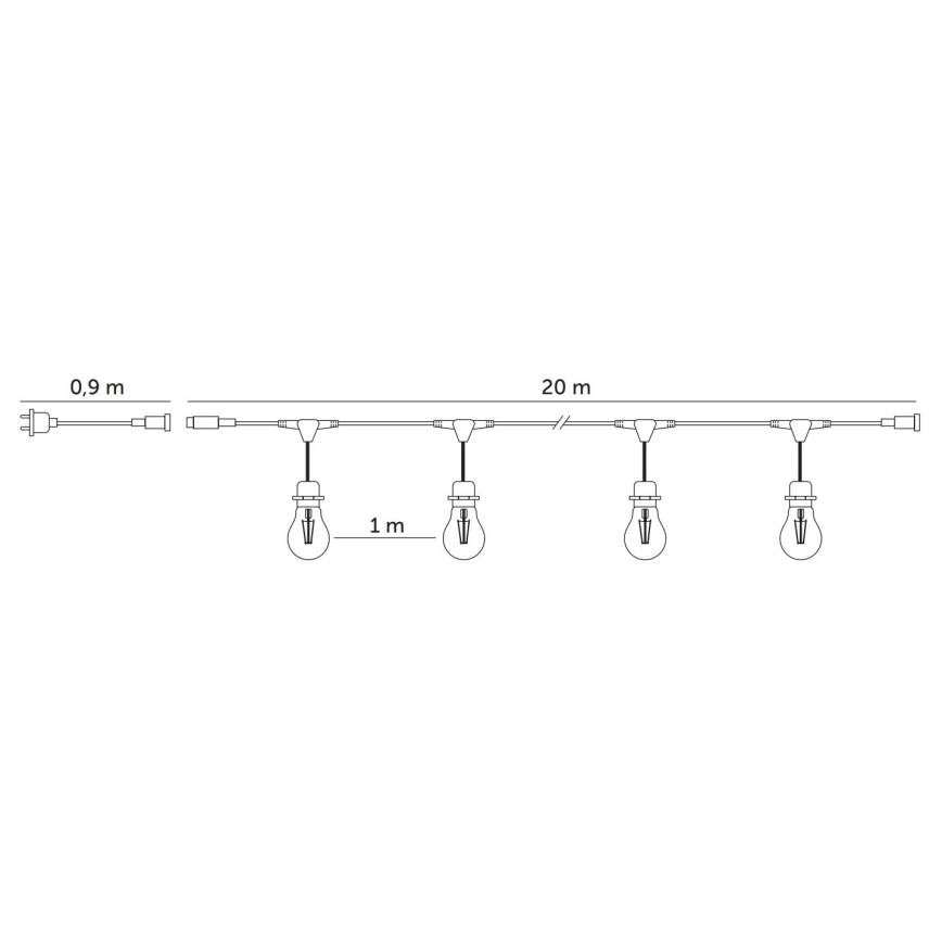LED Vanjski dekorativni lanac BAJA ST64 20xE27/1W/230V 20,9m IP44 topla bijela