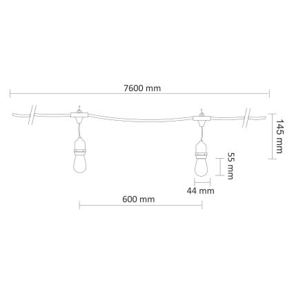 LED Vanjski dekorativni lanac PARTY NEON 7,6 m 10xE27/0,6W/36V IP44