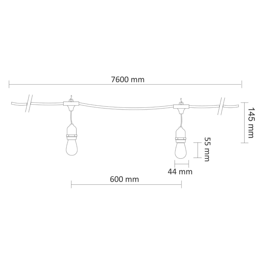 LED Vanjski dekorativni lanac PARTY NEON 7,6 m 10xE27/0,6W/36V IP44